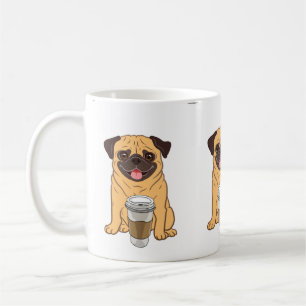 Cute Pug com uma Xícara de Café para amantes de Ca