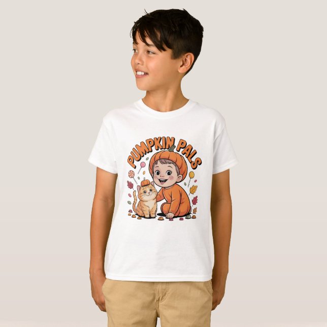 Cute Pumpkin Pals Kids Halloween Fall T-Shirt (Frente Completa)