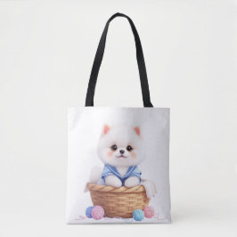 Cute Puppy in Basket Tote