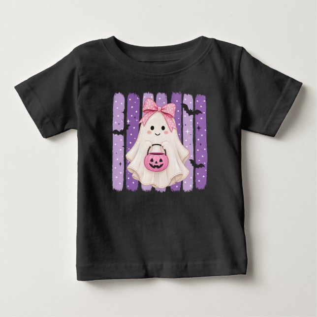 Cute Purple Ghost Halloween Kids T-Shirt (Frente)