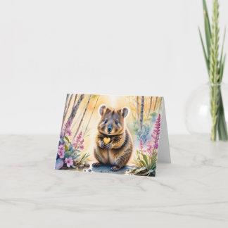 Cute Quokka Flor Coração Aquarela Cartão de Saudaç