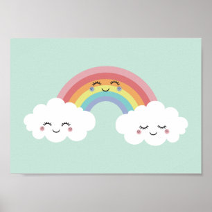 Cute Rainbow Clouds Kids Room Poster Impressão