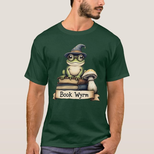 Cute Reading Frog Fantasy Design T-Shirt (Frente)