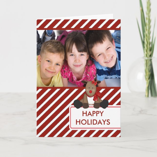 CUTE Reindeer Cartão com fotos Feliz da Família de (Frente)