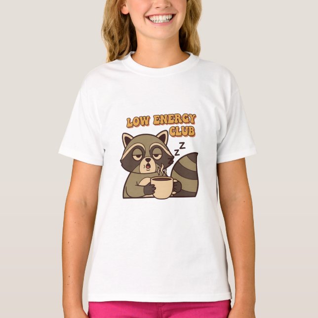 Cute Retro Raccoon Low Energy Girls T-Shirt (Frente)