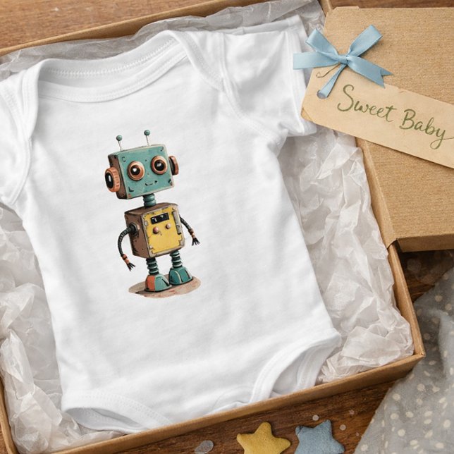Cute Retro Robot Baby T-Shirt (Criador carregado)