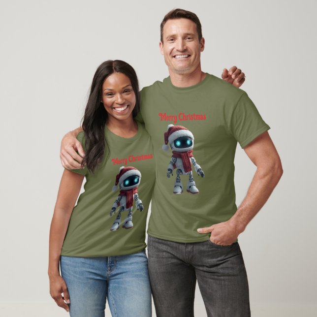  cute robot Christmas holiday tech T-Shirt (Unissex)
