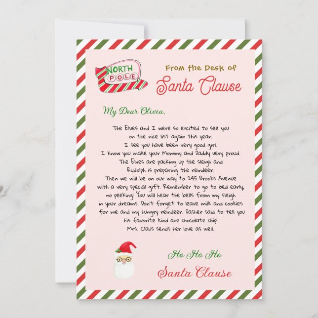 Cute Santa Clause Letter From Santa  (Frente)