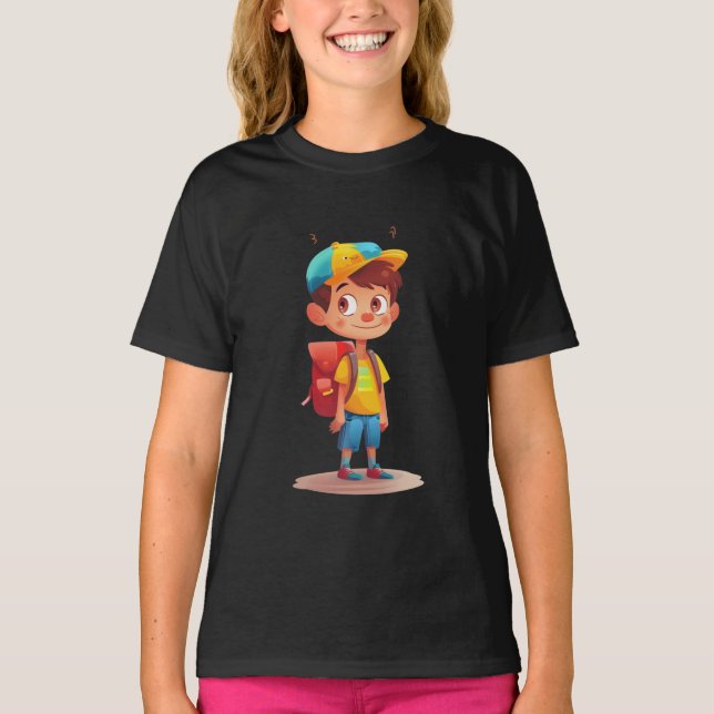 Cute School Boy T-Shirt for Kids – Happy Backpack  (Frente)
