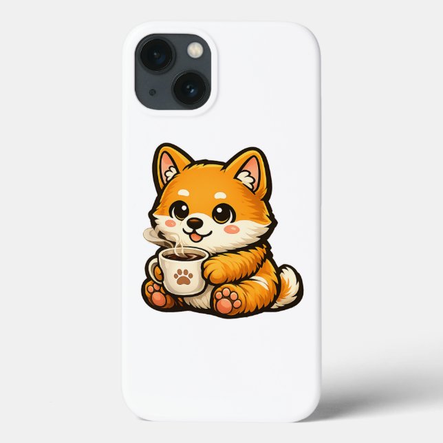 Cute Shiba Inu com Café – Ilustração de Cachorro A (Verso)
