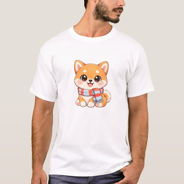 Cute Shiba Inu in Scarf T-Shirt | Winter Kawaii  (Frente)