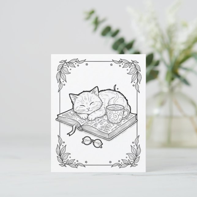 Cute Sleeping Cat Coloring Page (Em pé/Frente)