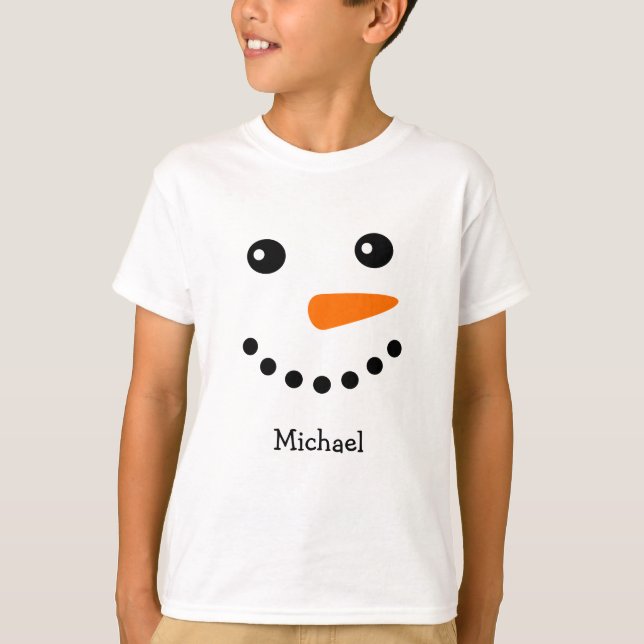 Cute Snowman Face Personalizada Nome T-Shirt (Frente)
