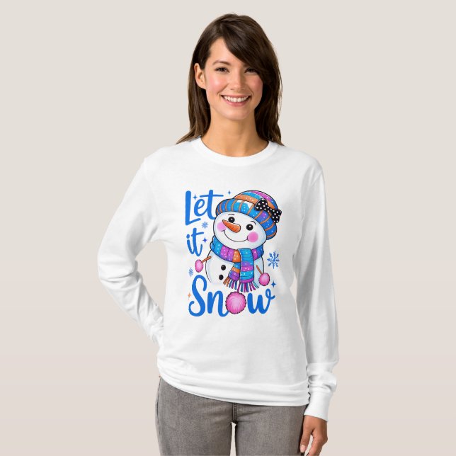 Cute Snowman “Let It Snow” T-Shirt Design (Frente Completa)