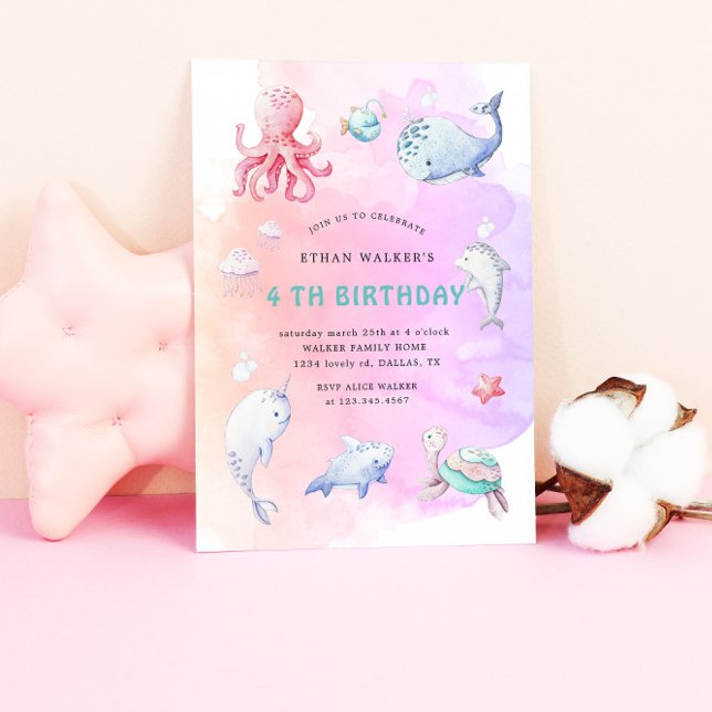 Cute Sob O Convite De Aniversário Da Aquarela Do M (Criador carregado)