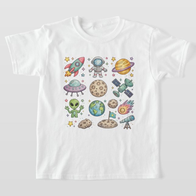 Cute Space Adventure Kids T-Shirt (Postura )