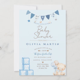 Cute Teddy Bear & Balloons Baby Shower Invitation