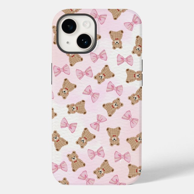 Cute Teddy bear & Bow iPhone 14 Case 🧸 (Verso)