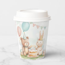 Cute Teddy Bear & Bunny Birthday Paper Cup