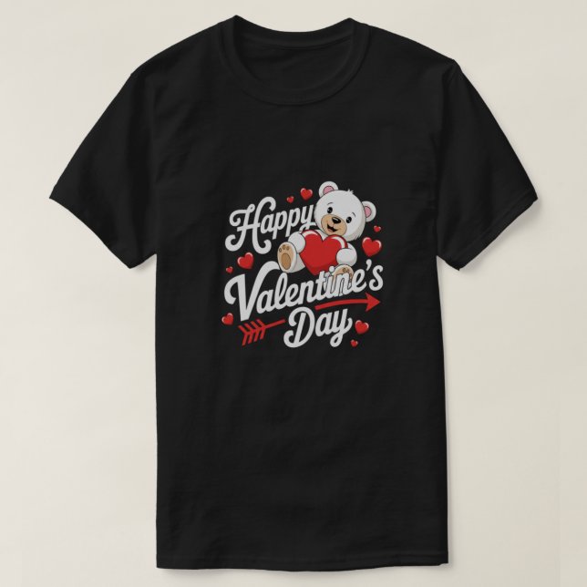 Cute Teddy Bear Happy Valentine’s Day T-Shirt (Frente do Design)