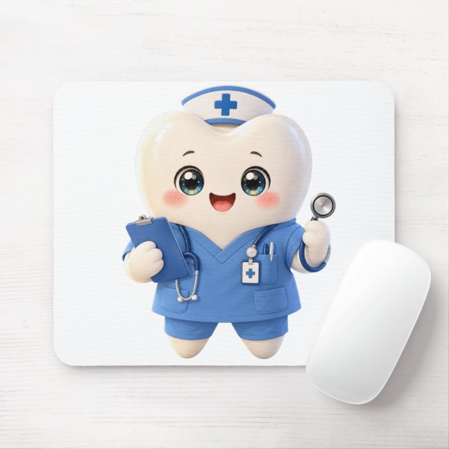 Cute Tooth Nurse Mouse Pad | Dental Gift (Com mouse)