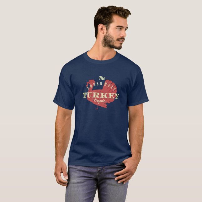 Cute Turkey Forma O T-Shirt Orgânico De Carne Fres (Frente Completa)