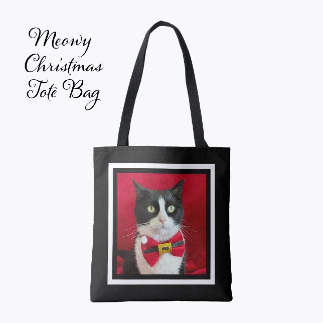Cute Tuxedo Cat Christmas Tote Bag (Criador carregado)