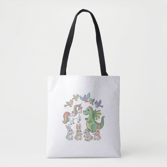 Cute Unicorn & Dragon Tote Bag for Kids (Frente)