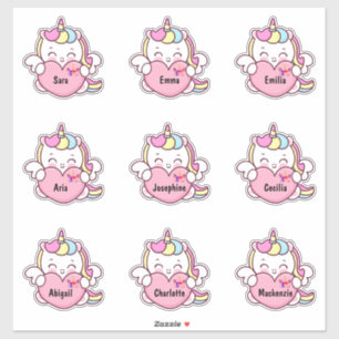 Cute Unicorn Personalizar Várias Etiquetas de nome