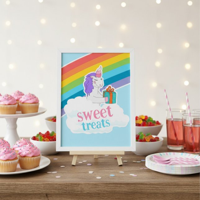 Cute Unicorn Rainbow Sweet Treats Birthday Poster (Criador carregado)