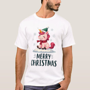 Cute unicórnio chapéu de Natal unicórnio camiseta 