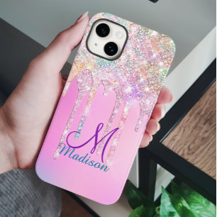 Cute Unicórnio Rosa Chuva de Glitter monograma