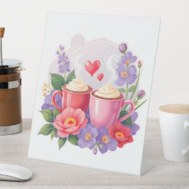 Cute Valentine Cocoa Mugs with Flowers & Hearts