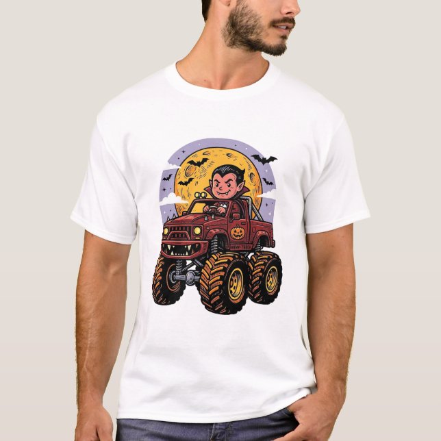Cute Vampire Monster Truck Camisa de Halloween Des (Frente)
