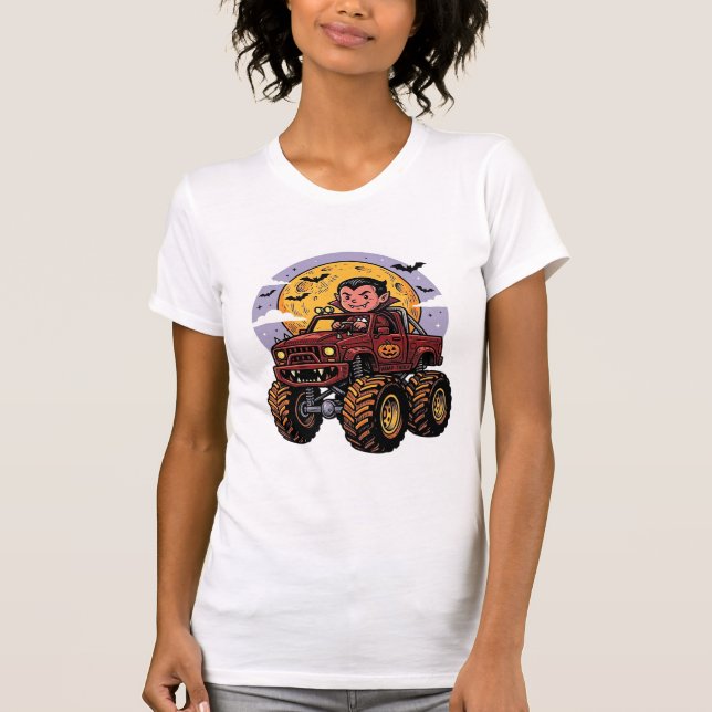Cute Vampire Monster Truck Halloween Camisa Design (Frente)