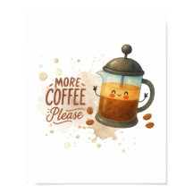 Cute Vintage Poster de Café - Mais Café, por Favor