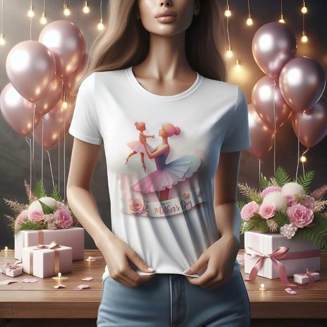 Cute Watercolor Ballerina Mãe Silhuette T-Shirt (Criador carregado)
