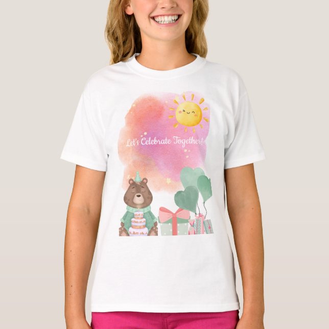 Cute Watercolor Bear Birthday T-Shirt (Frente)