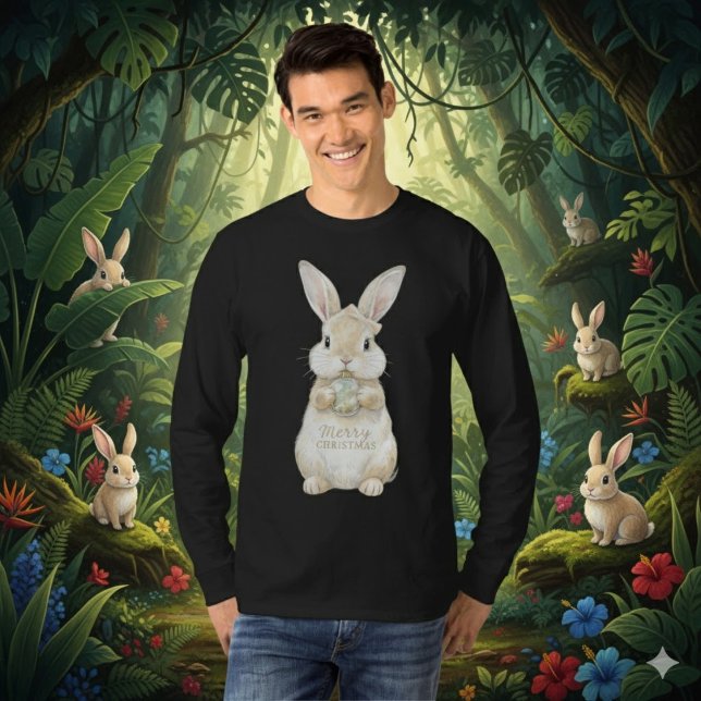 Cute Watercolor Bunny Merry Christmas T-Shirt (Criador carregado)