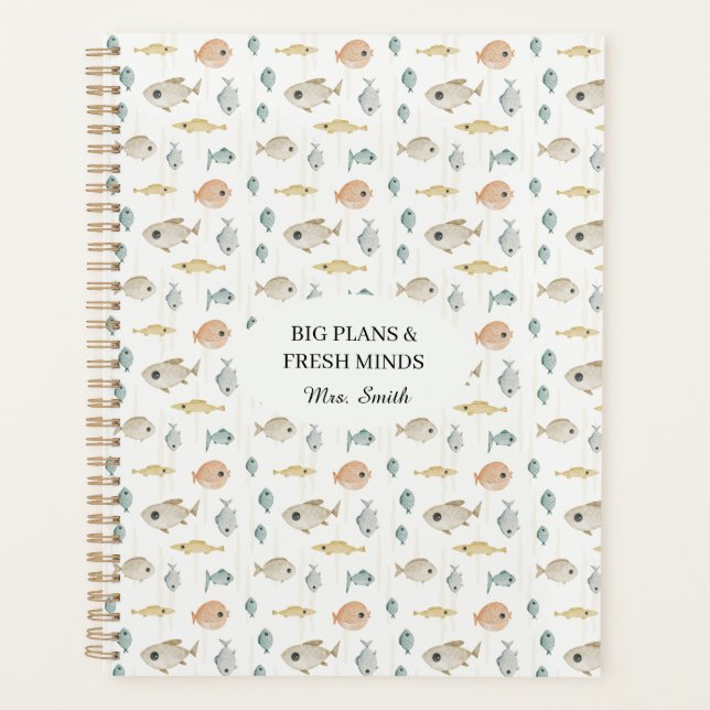 Cute Watercolor Fish Big Plans Planejador (Frente)
