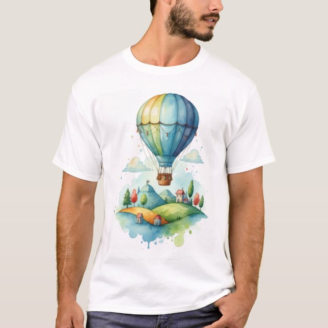 Cute Watercolor Hot Air Balloon T-Shirt (Frente)