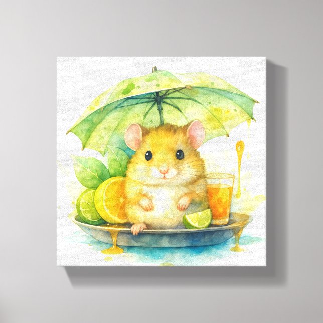 Cute Watercolor Mouse Under Umbrella Canvas Art ! (Frente)