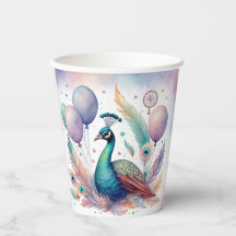 Cute Watercolor Peacock Balloons Birthday 