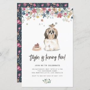 Cute Watercolor Shih Tzu Dog Convite Aniversário