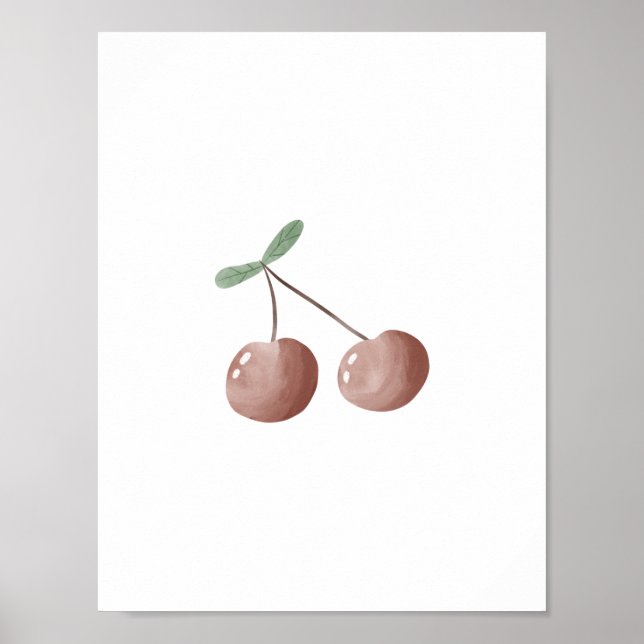 Cute Watercolour Cherry Fruit Nursery Poster (Frente)