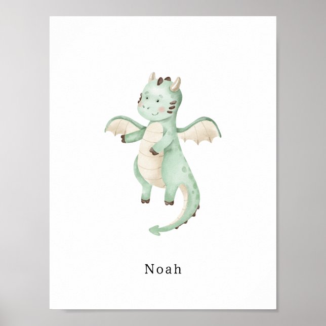 Cute Watercolour Dinosaur Name Poster (Frente)