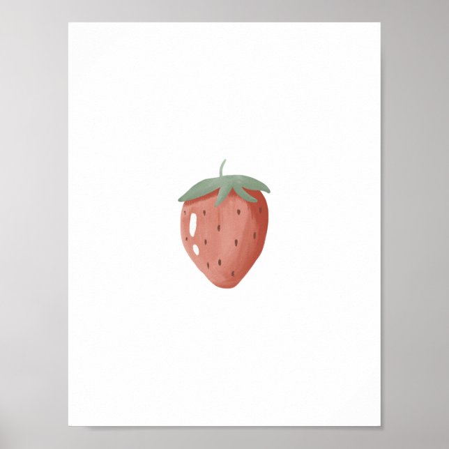 Cute Watercolour Strawberry Fruit Nursery Poster (Frente)