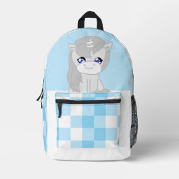 Cute White & Blue Unicorn Themed Backpack
