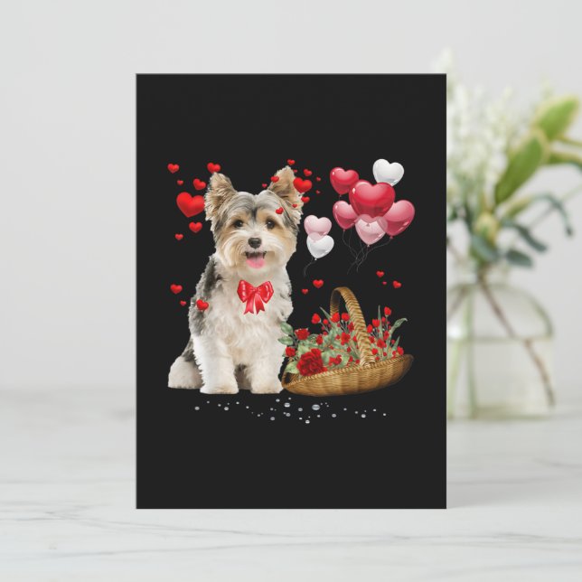 Cute Yorkshire Terrier Balloon Heart Valentine Day (Em pé/Frente)