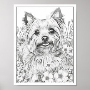 Cute Yorkshire Terrier Dog Coloring Poster